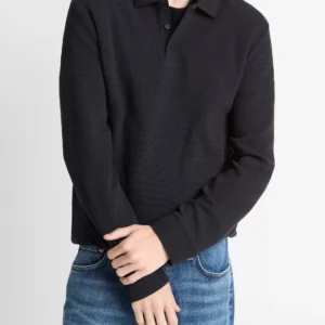 Herren Langarm-Polo aus Baumwolle mit Struktur – Weich & Klassisch