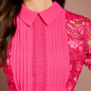 Alternative view of Damen Hemdblusenkleid in Midi-Länge mit Spitze & Plisseerock – Elegant